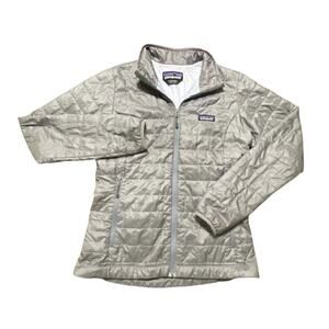 Patagonia Nano Puff Jacket Womens Size Small Gray Logo Full Zip Hiking Outdoor